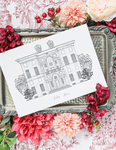 Illustrazione schizzo inchiostro per partecipazione di matrimonio