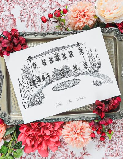 Illustrazione schizzo inchiostro per partecipazione di matrimonio