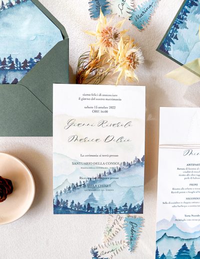 Partecipazione carta cotone con decoro in acquerello