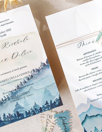 Partecipazione carta cotone con decoro in acquerello