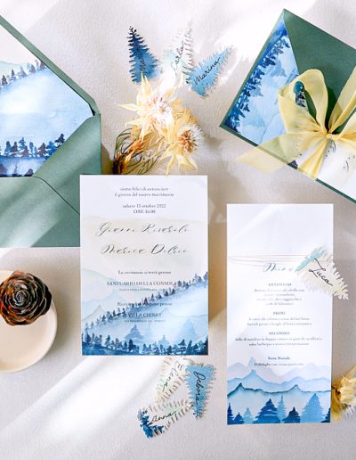 Partecipazione carta cotone con decoro in acquerello