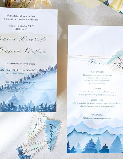 Partecipazione carta cotone con decoro in acquerello