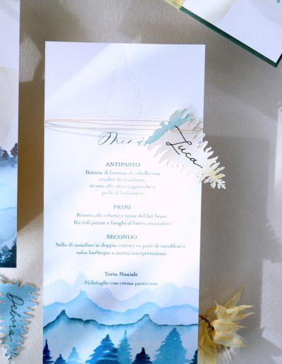 Partecipazione carta cotone con decoro in acquerello