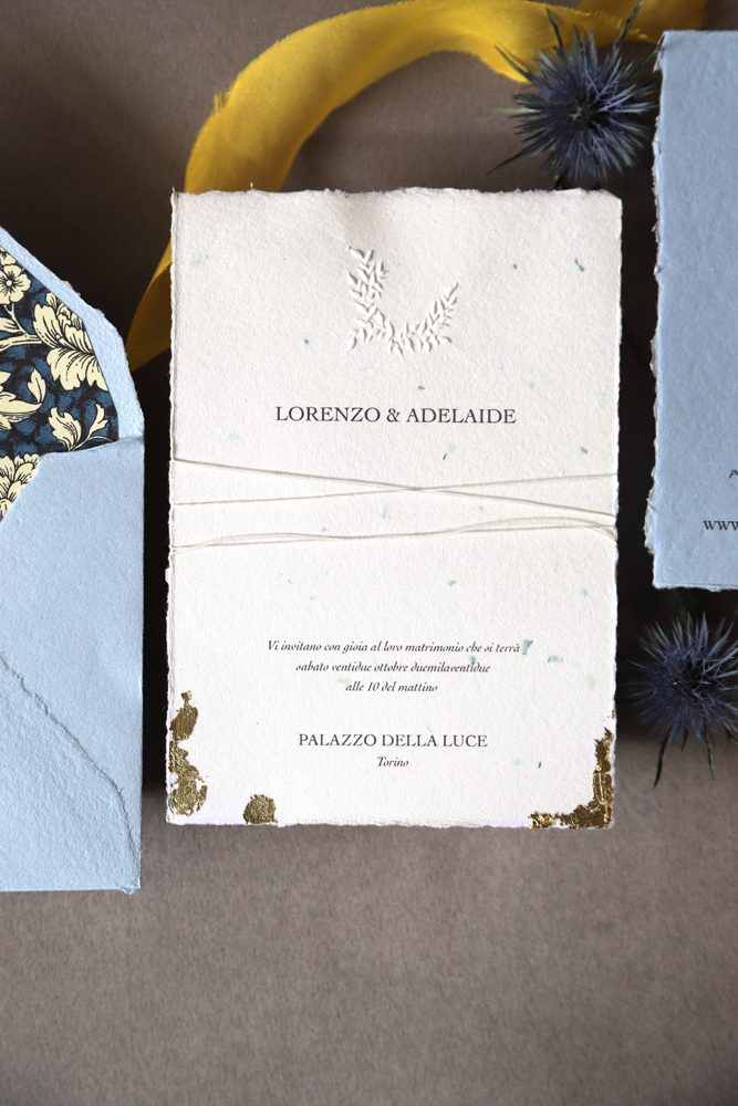 Invito matrimonio carta artigianale con timbro a secco