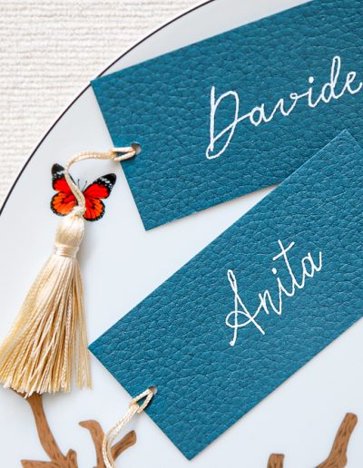 Segnaposti carta pelle scritti a mano