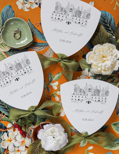 Ventagli matrimonio con illustrazione fatta a mano