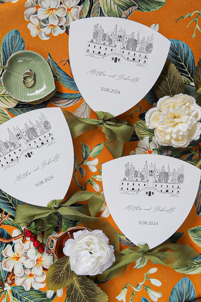 Ventagli matrimonio con illustrazione fatta a mano